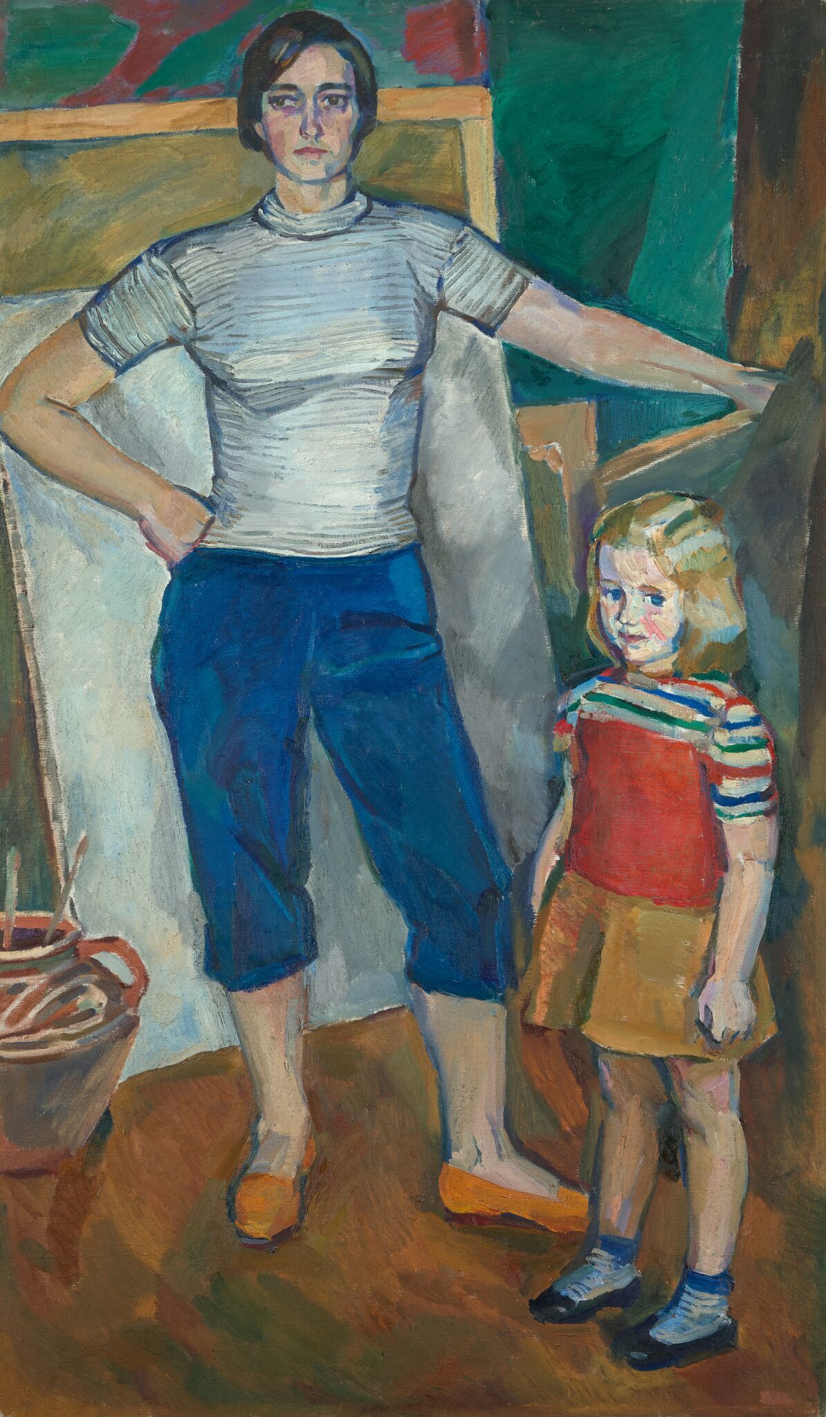 В мастерской. Н.А. Егоршина и дочь Маша, Nikolai Andronov, 1959