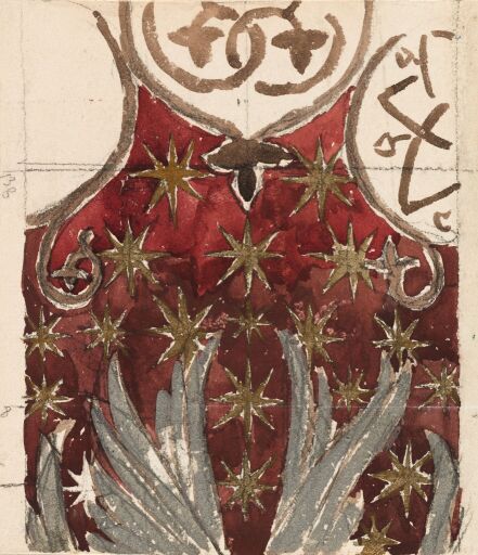 Деталь орнаментального мотива завитков с головою Херувима: звезды и крылья Херувима