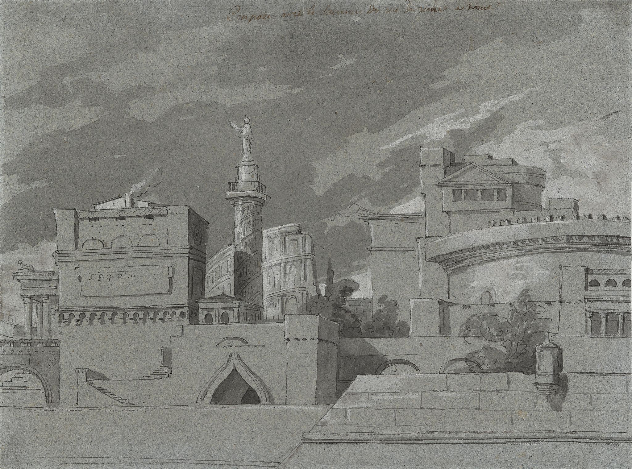 Архитектурная фантазия с колонной Траяна на фоне Колизея, Gabriel François Doyen, 1750s