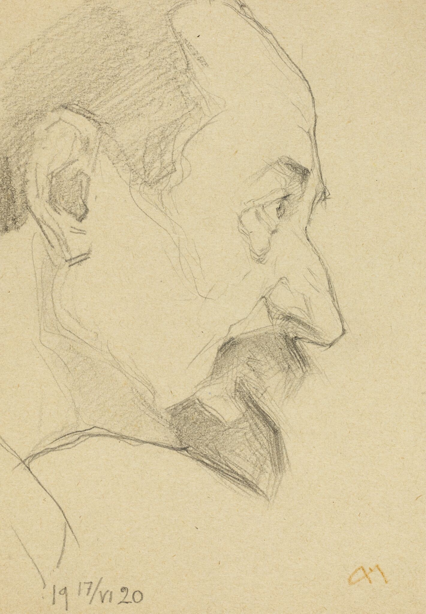Чичерин Г.В. Набросок головы в профиль вправо, Nikolay Andreyev, 1920