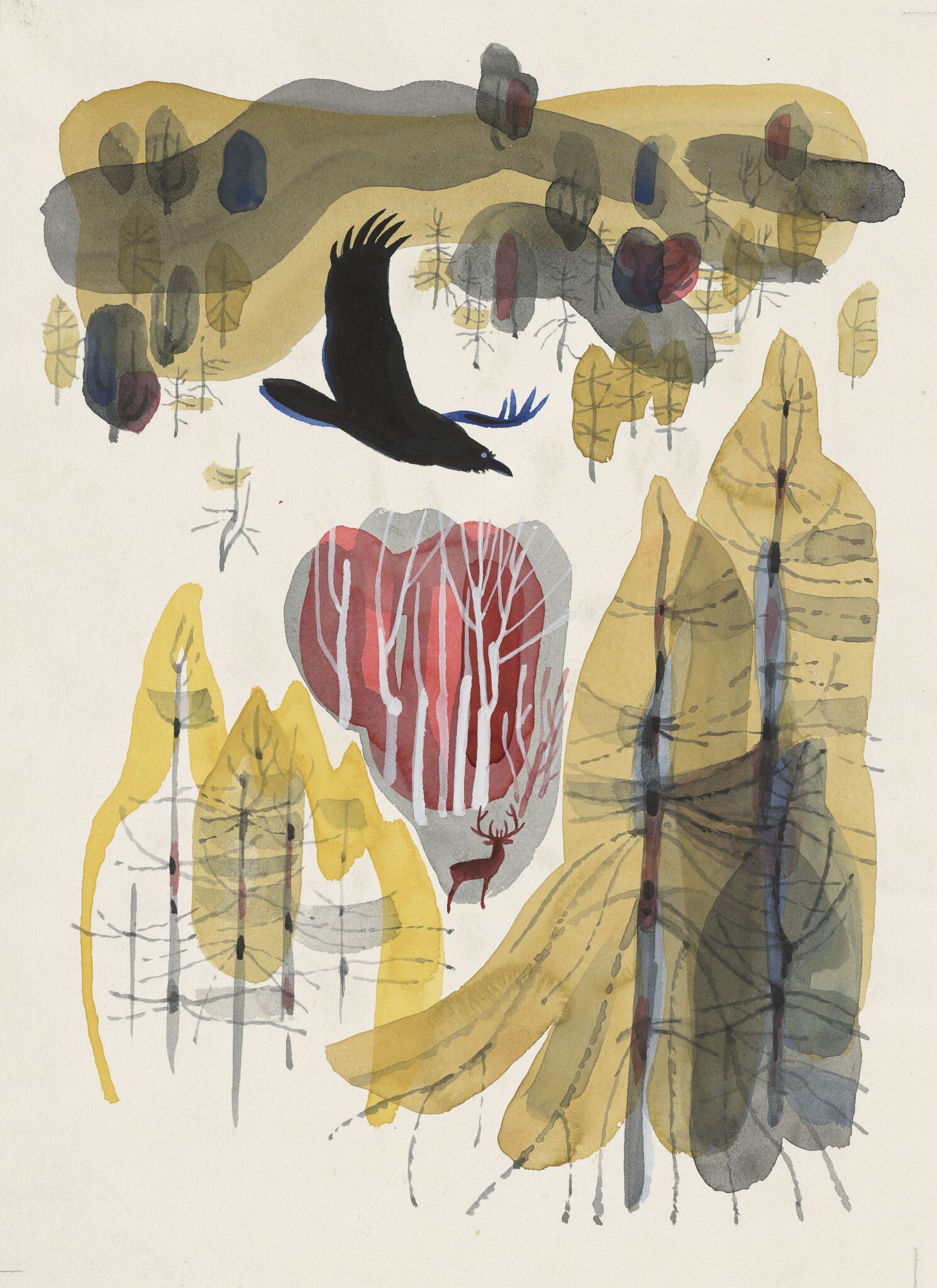 Осень в горах. Летящий ворон, Митурич-Хлебников Май, 1975-1976