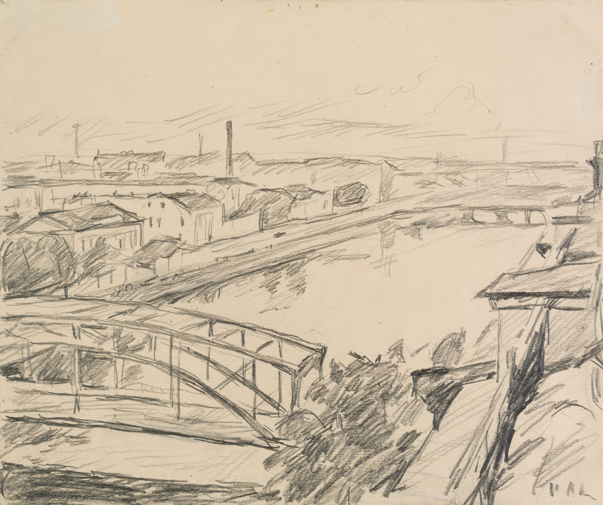 Вид на Фонтанку и Измайловский трамвайный мост, Pyotr Ivanovich Lvov, 1924