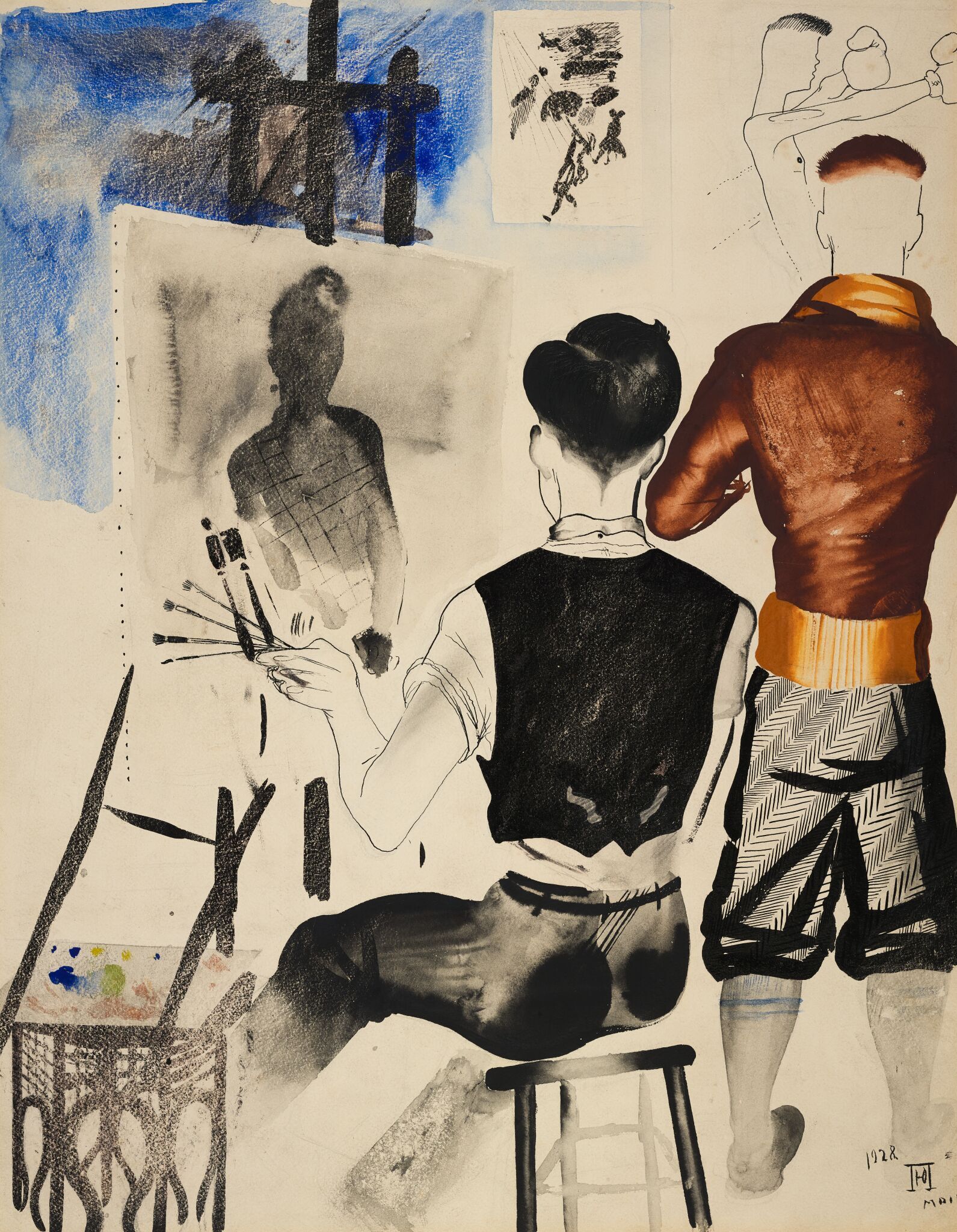 Художники в мастерской (А.Д. Гончаров и Ю.И. Пименов), Yuri Ivanovich Pimenov, 1928