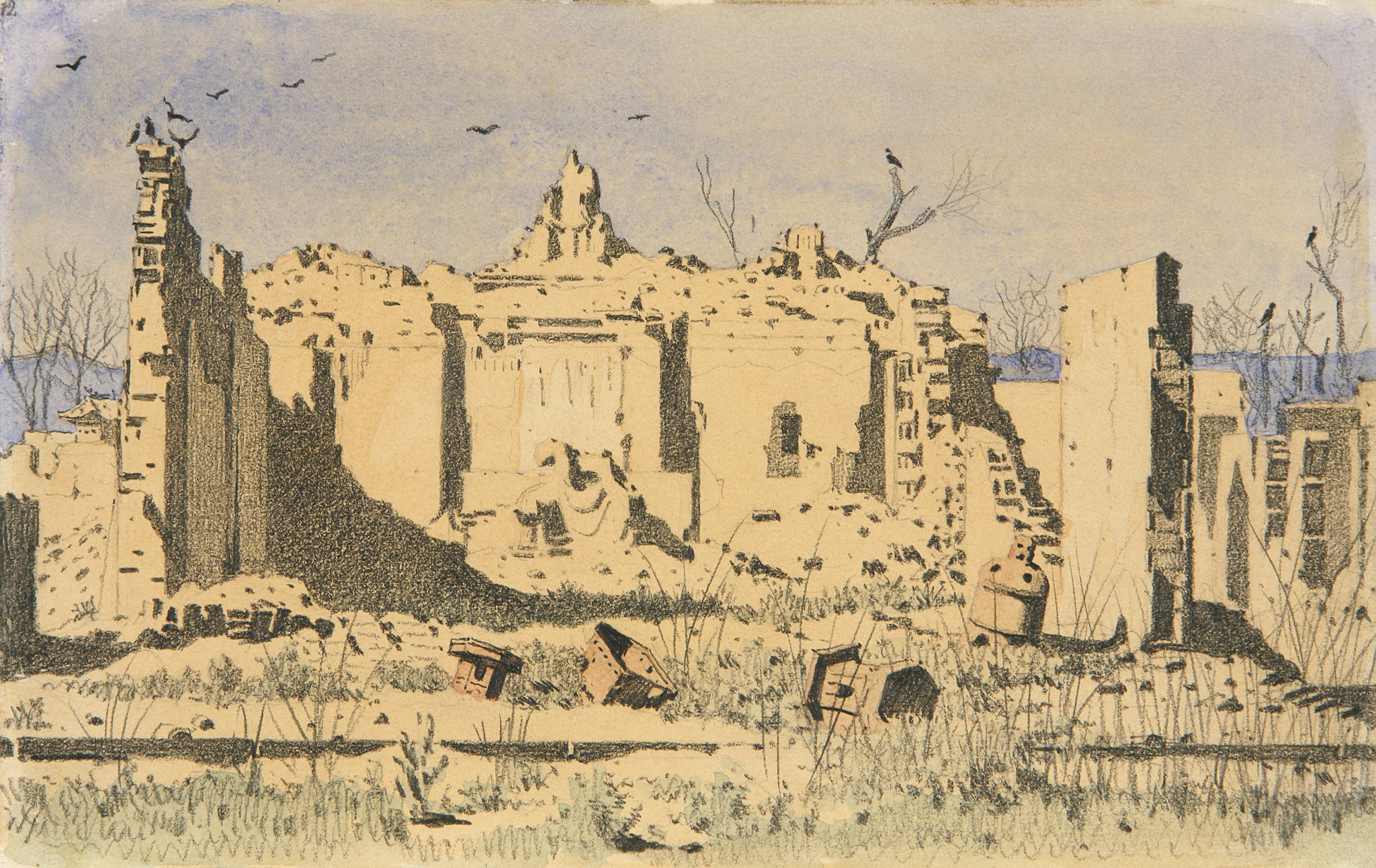 Развалины храма в Чугучаке. Лист из альбома, Vasily Vereshchagin, 1869-1870