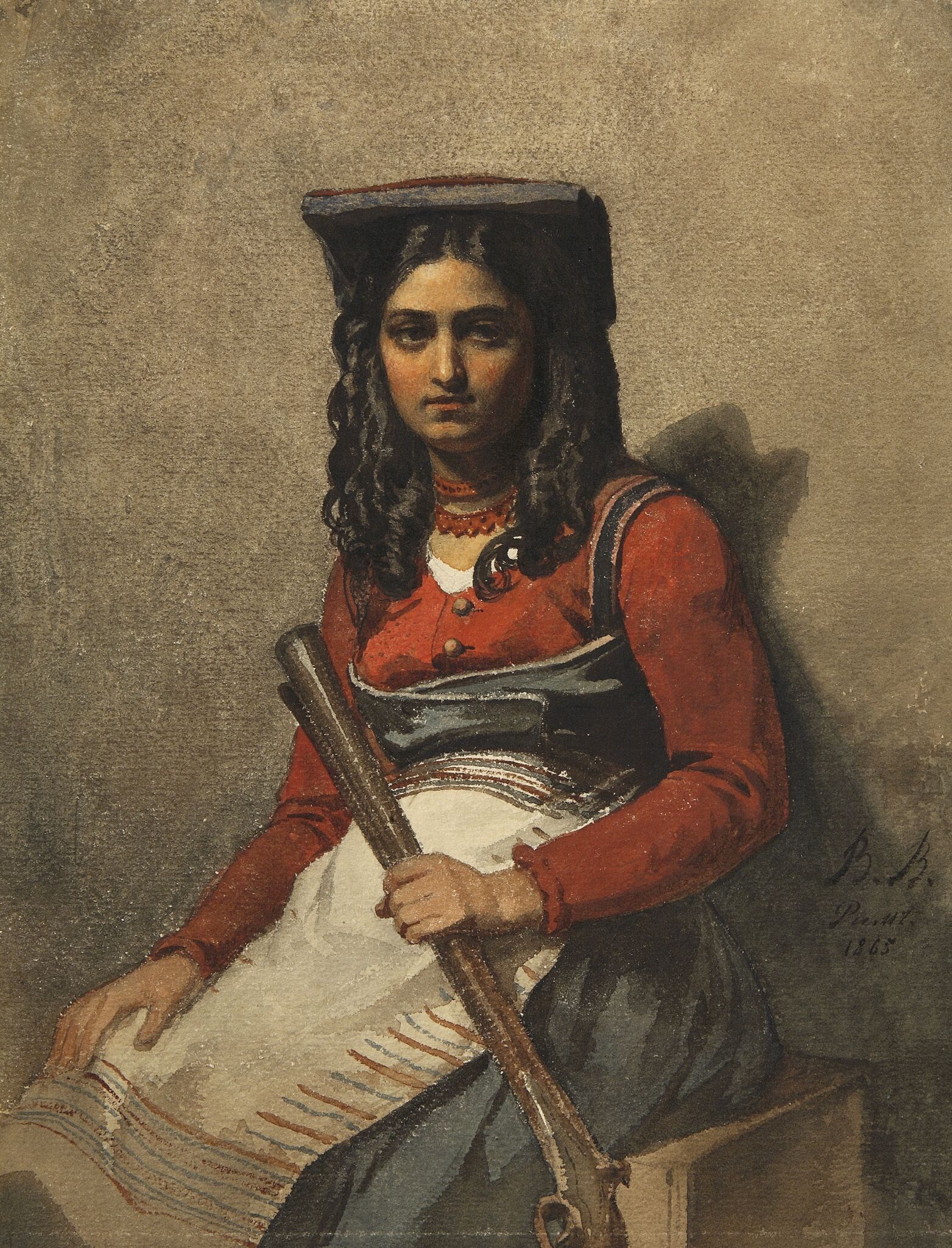 Итальянка в красной кофте с ружьем в руке, Vasily Vereshchagin, 1865