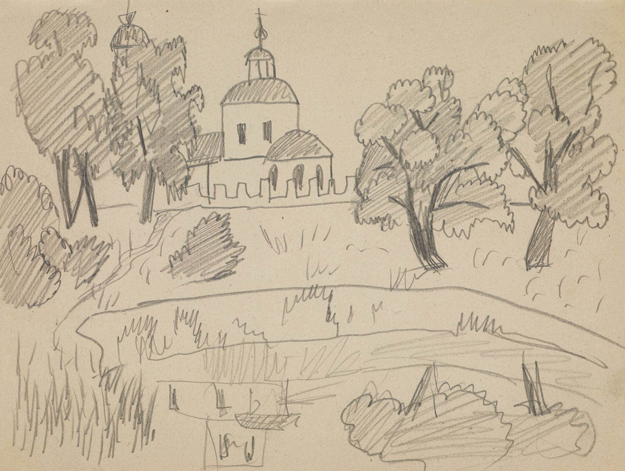 Пейзаж с церковью, Liubov Popova, 1908