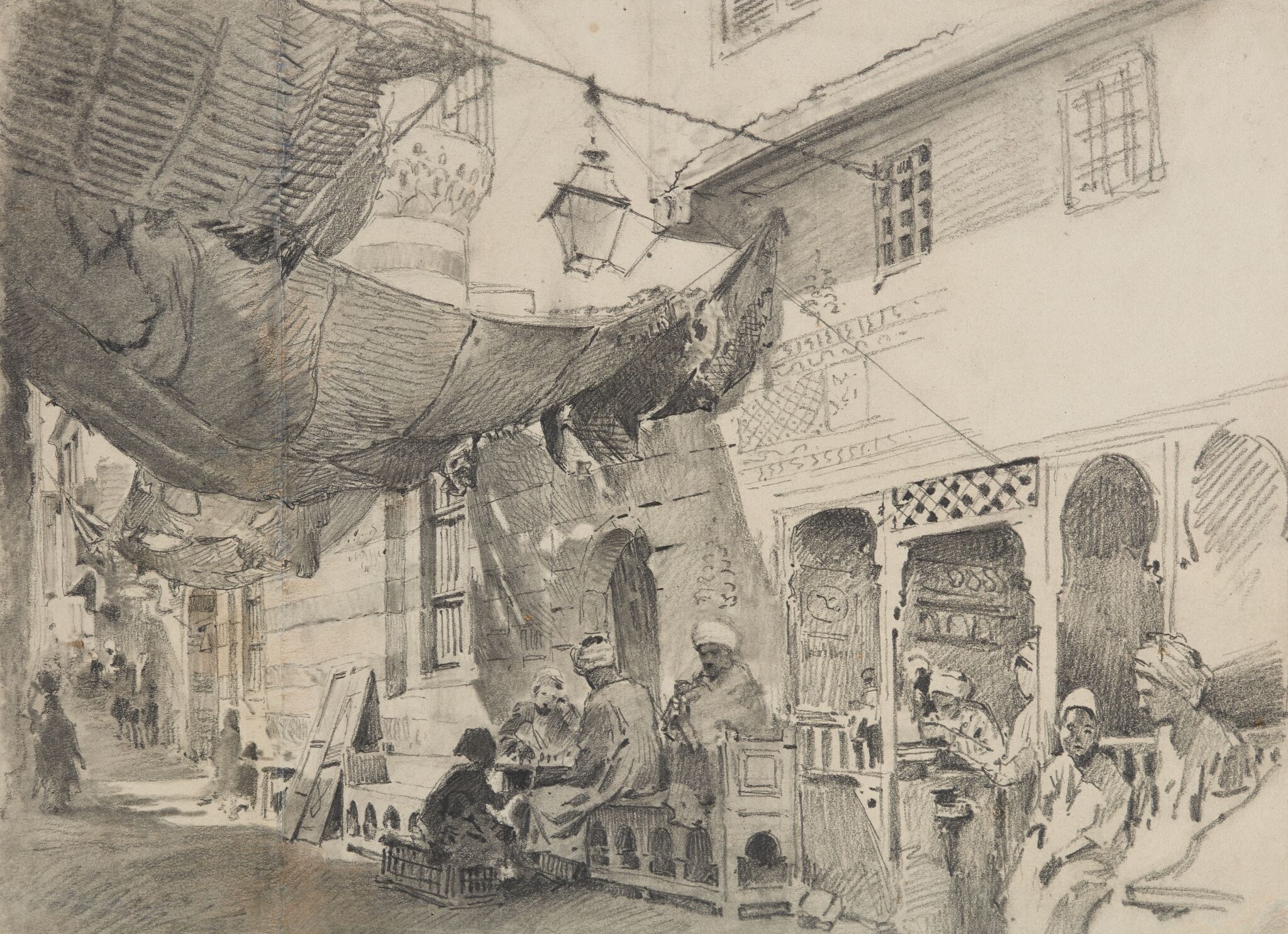 Улица в Каире. 1870-е. Этюд к картине «Возвращение священного ковра из Мекки в Каир» (1876, ГРМ), Konstantin Makovsky, 1870s