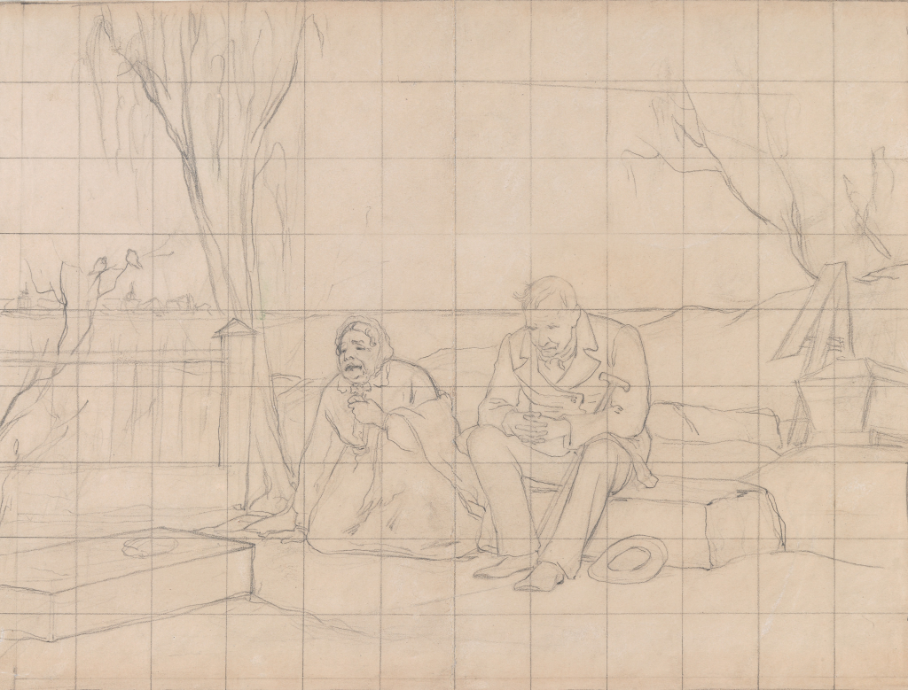 Старики-родители на могиле сына.  Эскиз первого варианта одноименной картины (1874)