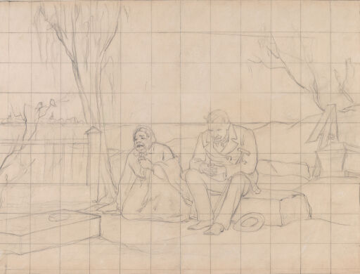 Старики-родители на могиле сына. Эскиз первого варианта одноименной картины (1874, ГТГ)