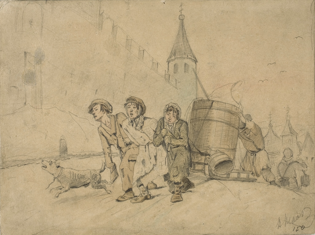 Тройка, ученики мастеровые везут воду. Эскиз одноименной картины (1866, ГТГ)