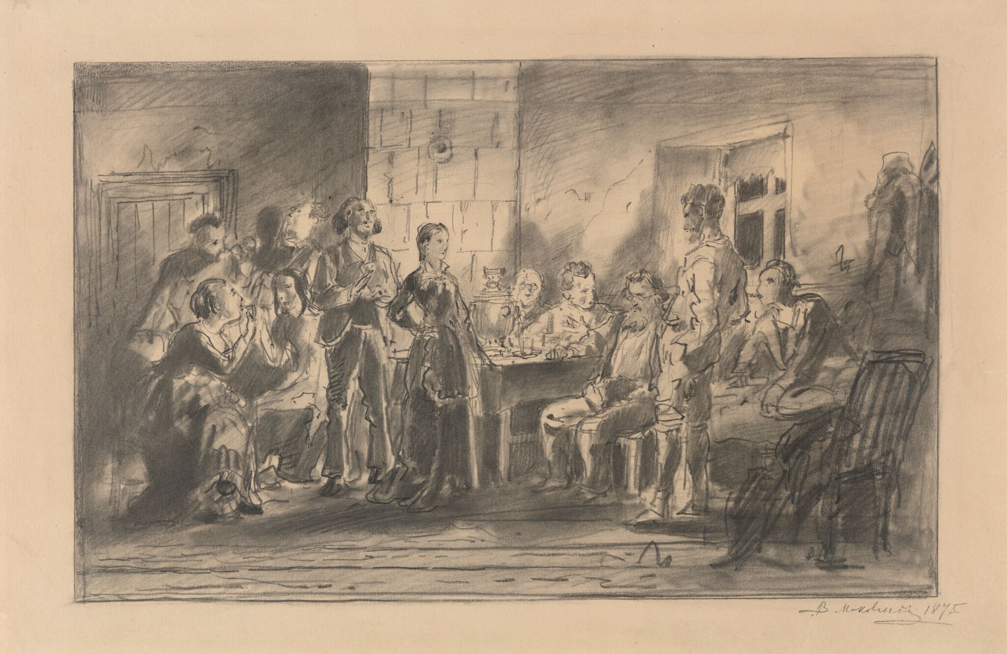 Вечеринка. Эскиз одноименной картины (1875-1897, ГТГ), Vladimir Makovsky, 1875
