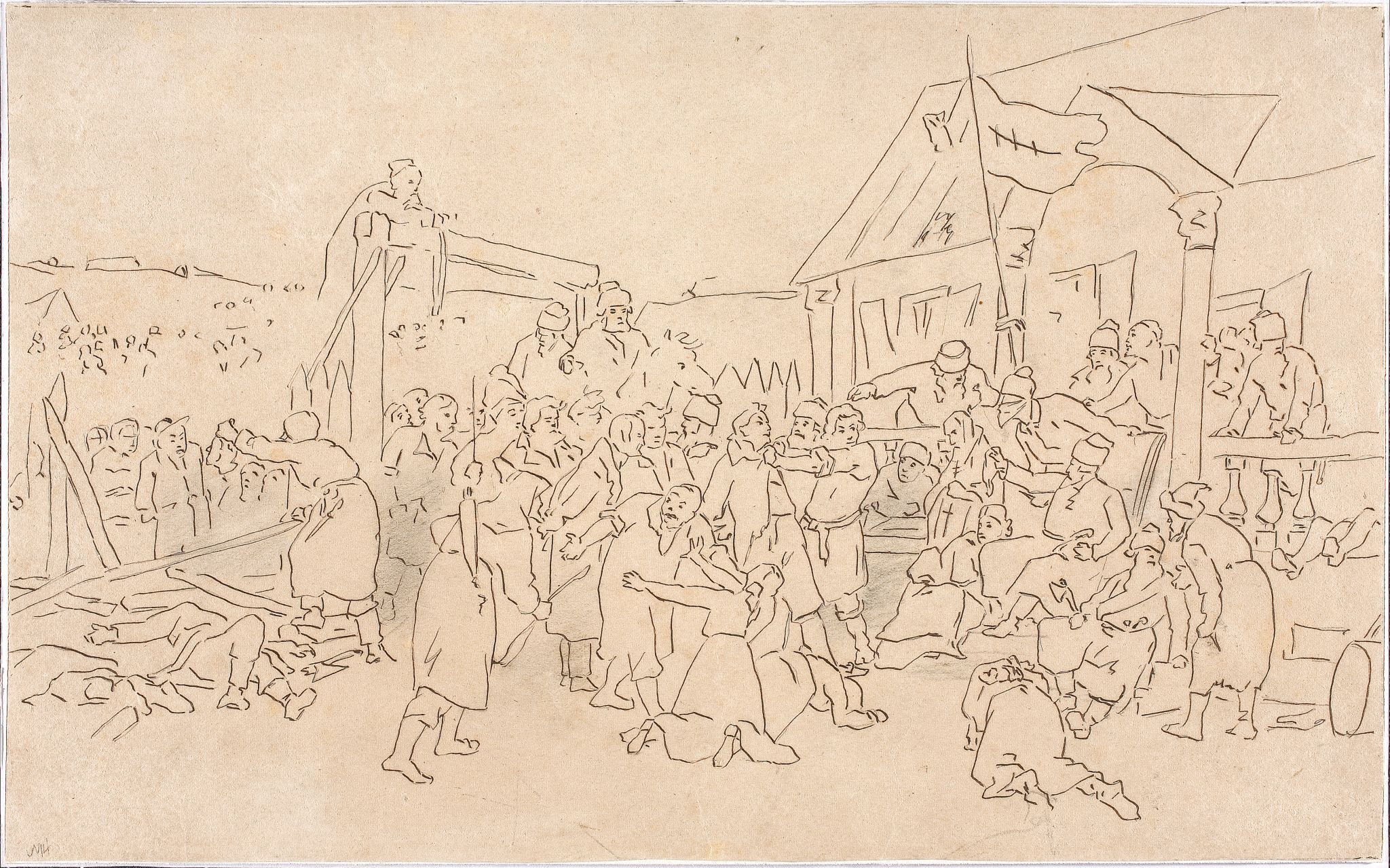 Суд Пугачева. Эскиз-вариант картины «Суд Пугачева» (1875, ГИМ), Vasily Perov, mid-1870s