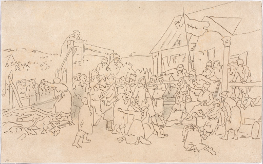 Суд Пугачева. Середина 1870-х  Эскиз-вариант  картины “Суд Пугачева” (1875, ГИМ)