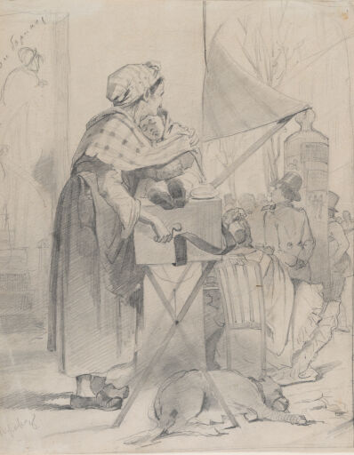 Шарманщица на бульваре в Париже. 1863-1864  Рисунок для одноименной картины (1864)