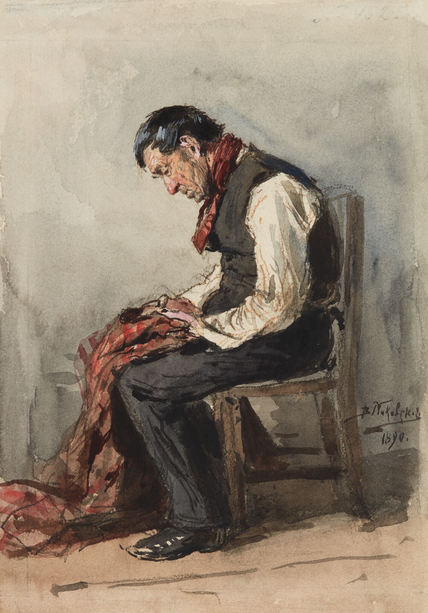 Починка халата, Vladimir Makovsky, 1890