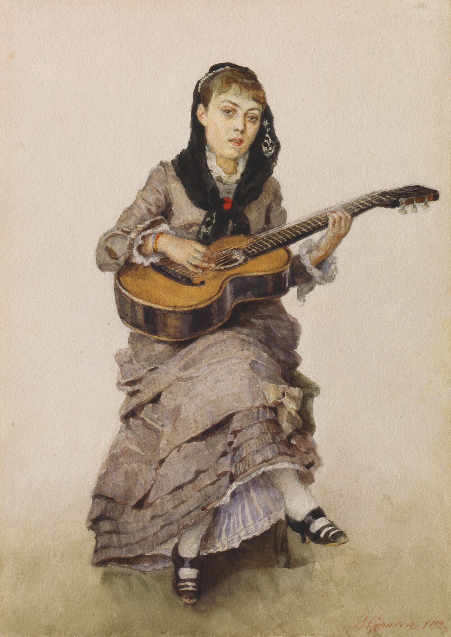 С гитарой. Портрет Софьи Августовны Кропоткиной, Vasily Surikov, 1882
