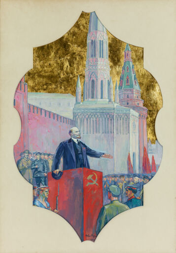 Выступление В.И. Ленина на Красной площади. Эскиз мозаики для станции метро «Комсомольская»