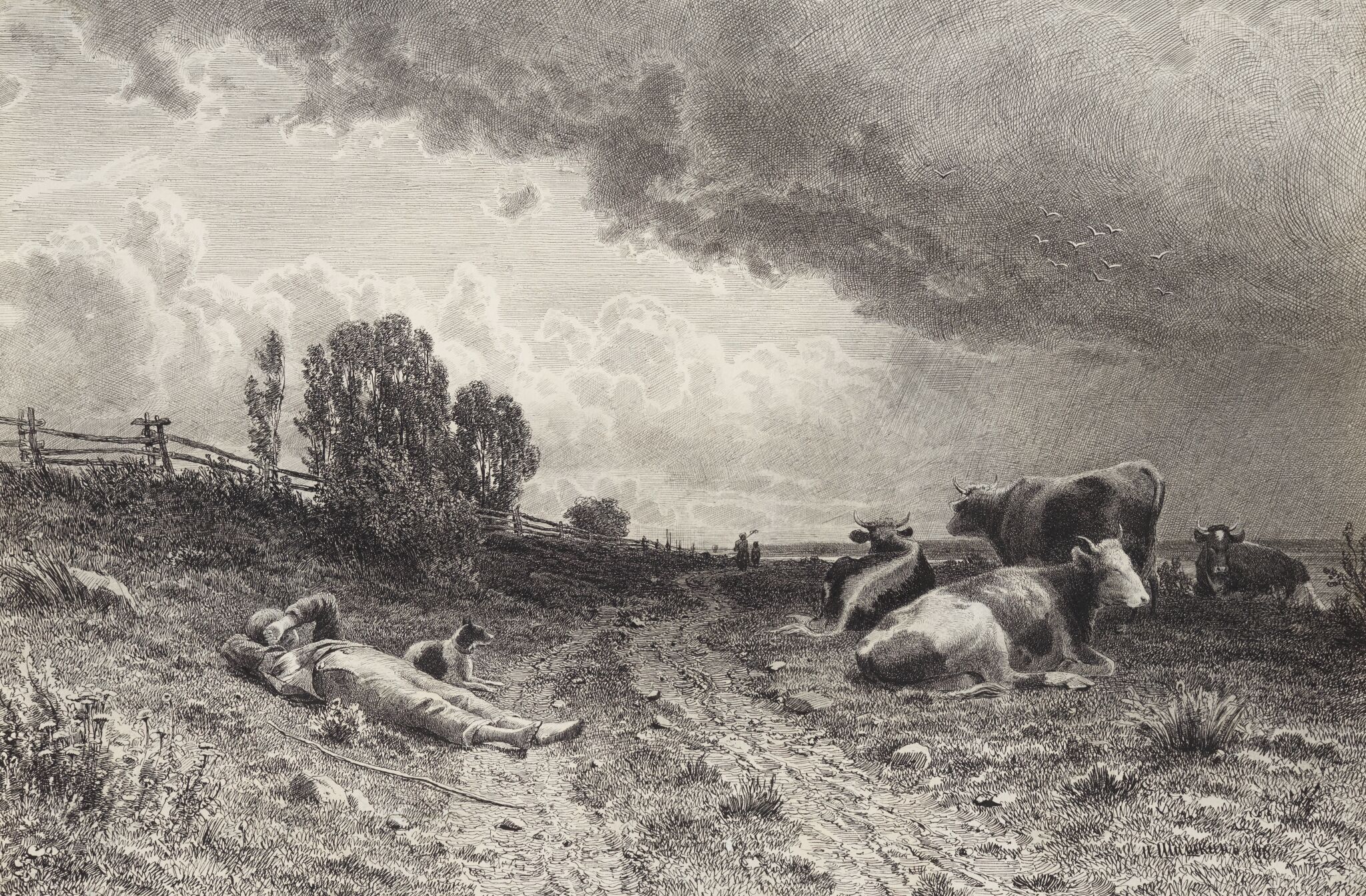Пейзаж со стадом, Ivan Shishkin, 1860s