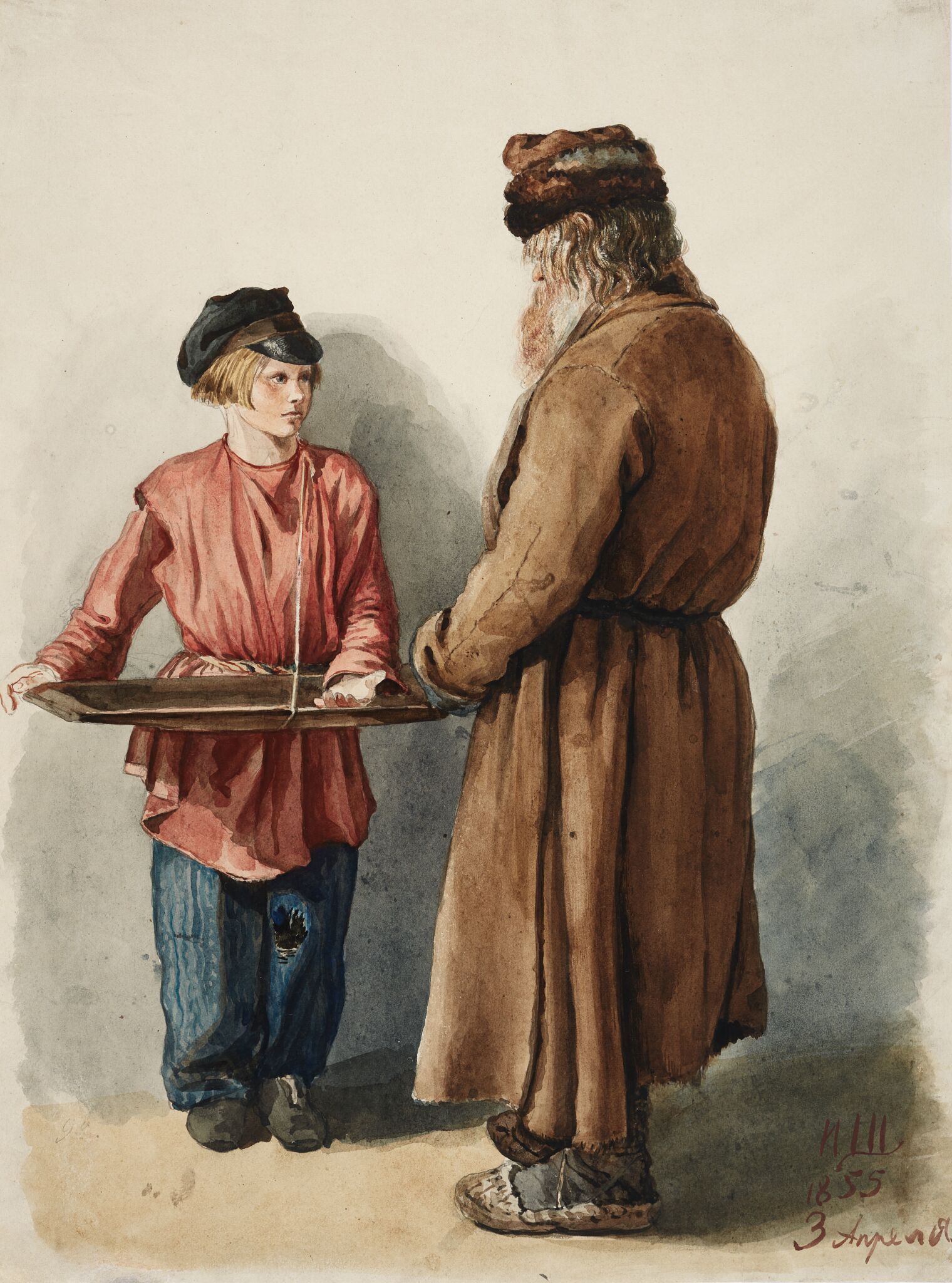Мужик и разносчик, Ivan Shishkin, 1855