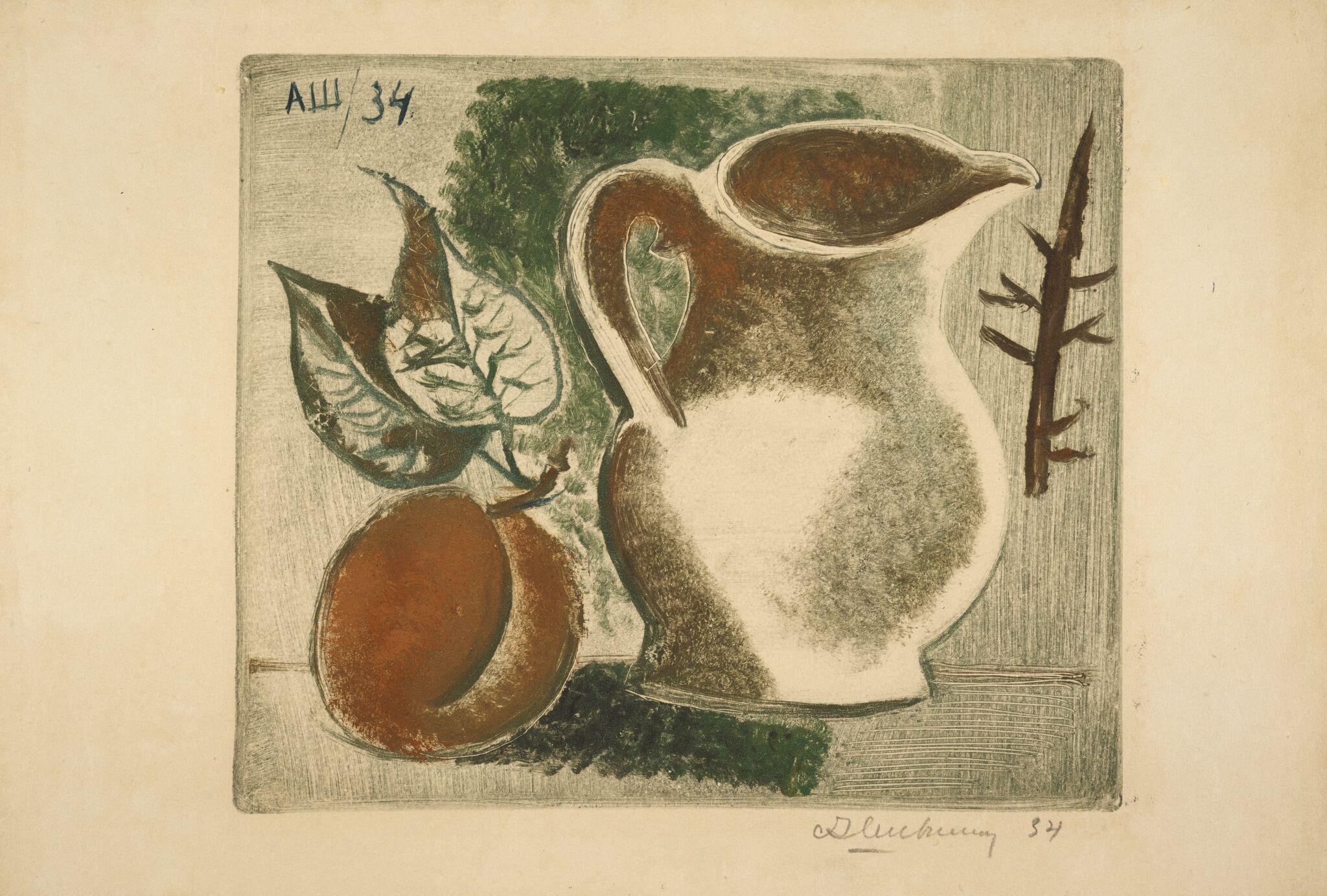 Натюрморт. Кувшин и персик, Aleksandr Shevchenko, 1934