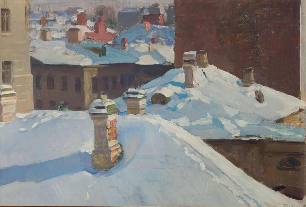 Зимний городской пейзаж. Вид из окна. Крыши. Фурманный переулок