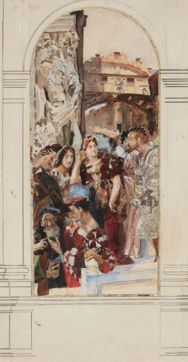 Венеция. Старинный карнавал на Риальто. Эскиз декоративного панно «Венеция» (1893, ГРМ) для особняка К.Г. и Е.Д. Дункер в Москве