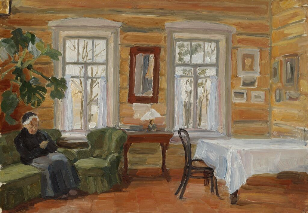 М.И. Рязанцева в гостиной дома в Новом Рябове