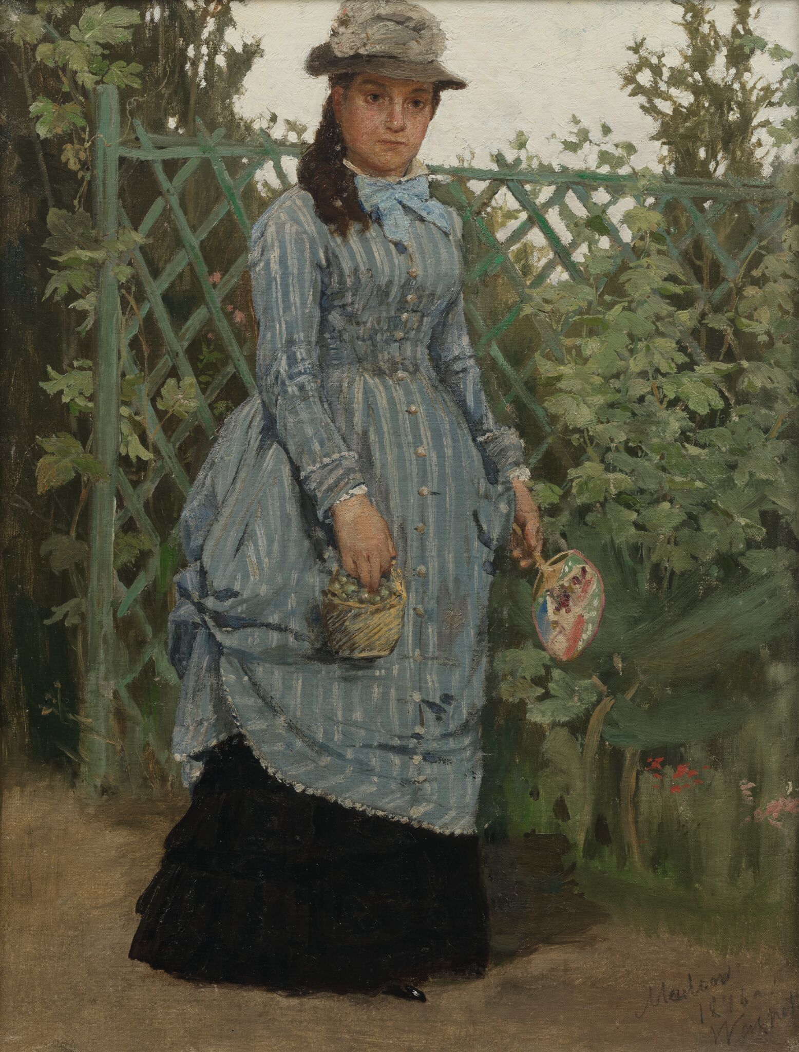 Дама в голубом на фоне изгороди, Viktor Vasnetsov, 1876