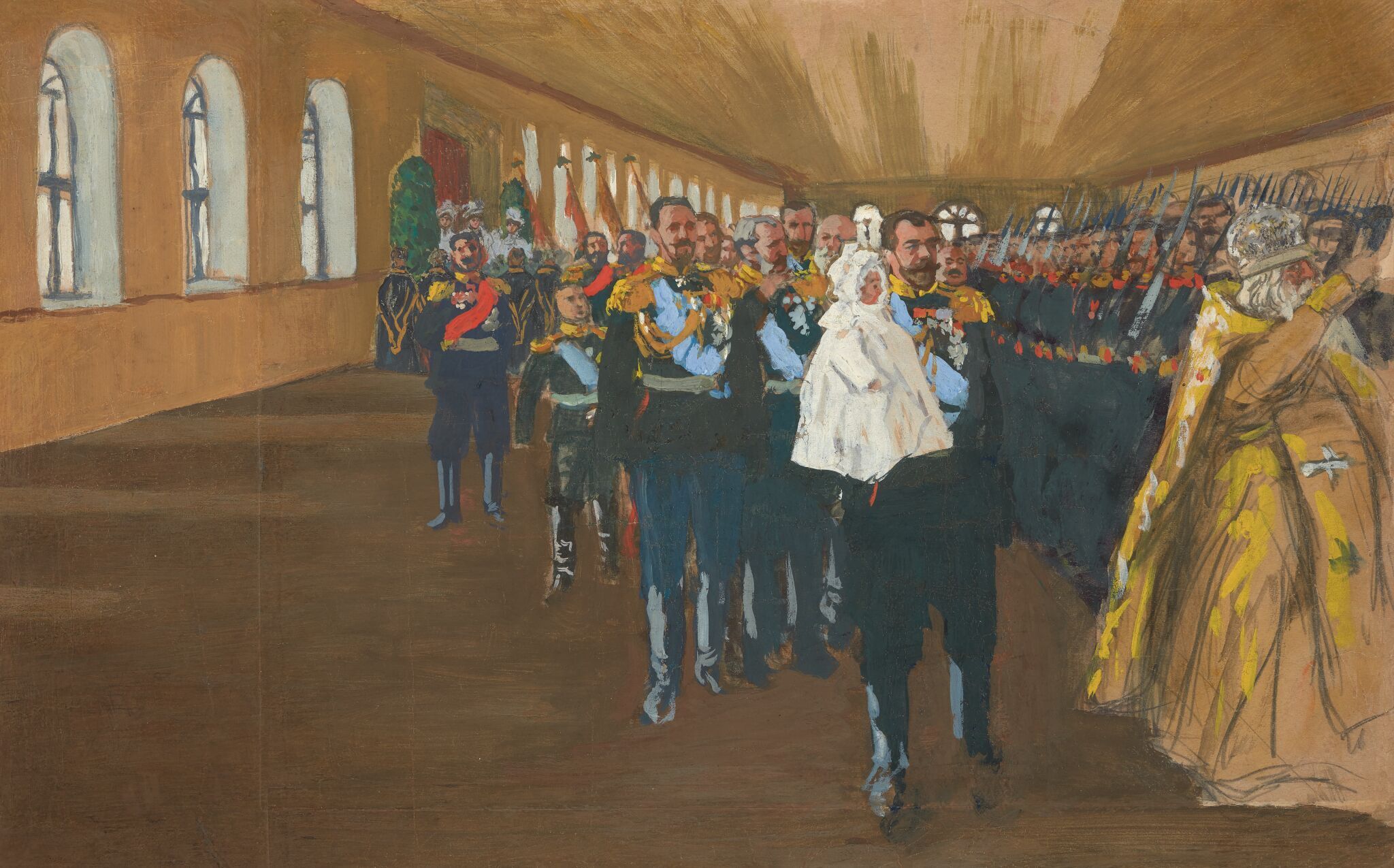 Император Николай II с цесаревичем Алексеем, Boris Kustodiev, 1905