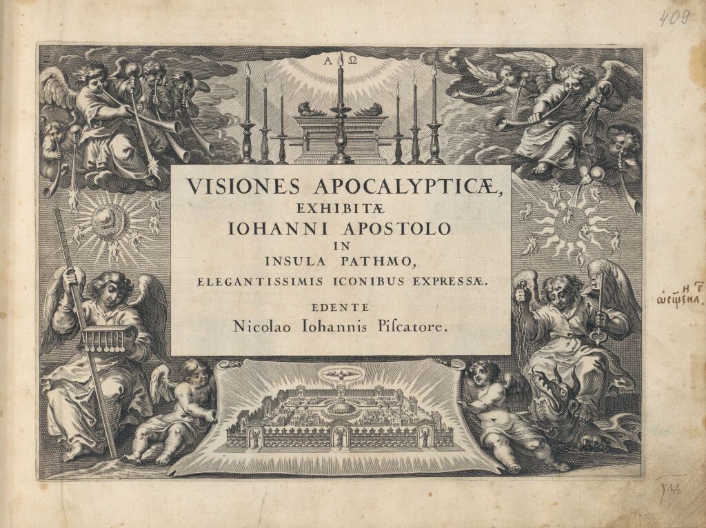 Theatrum biblicum. Библия Пискатора. Лист 409. Видение апостола Иоанна Богослова (Апокалипсис). Титульный лист