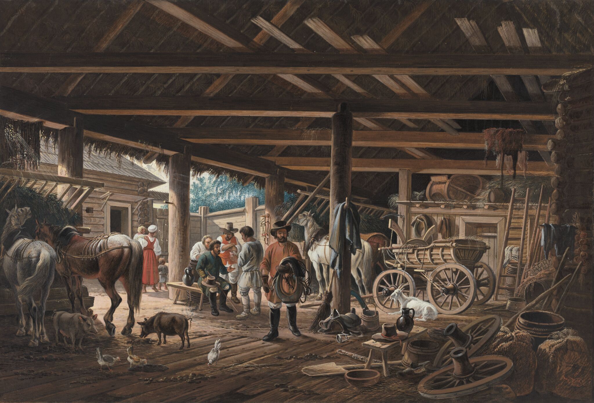 Крестьянский двор, Alexander Orlowski, 1813